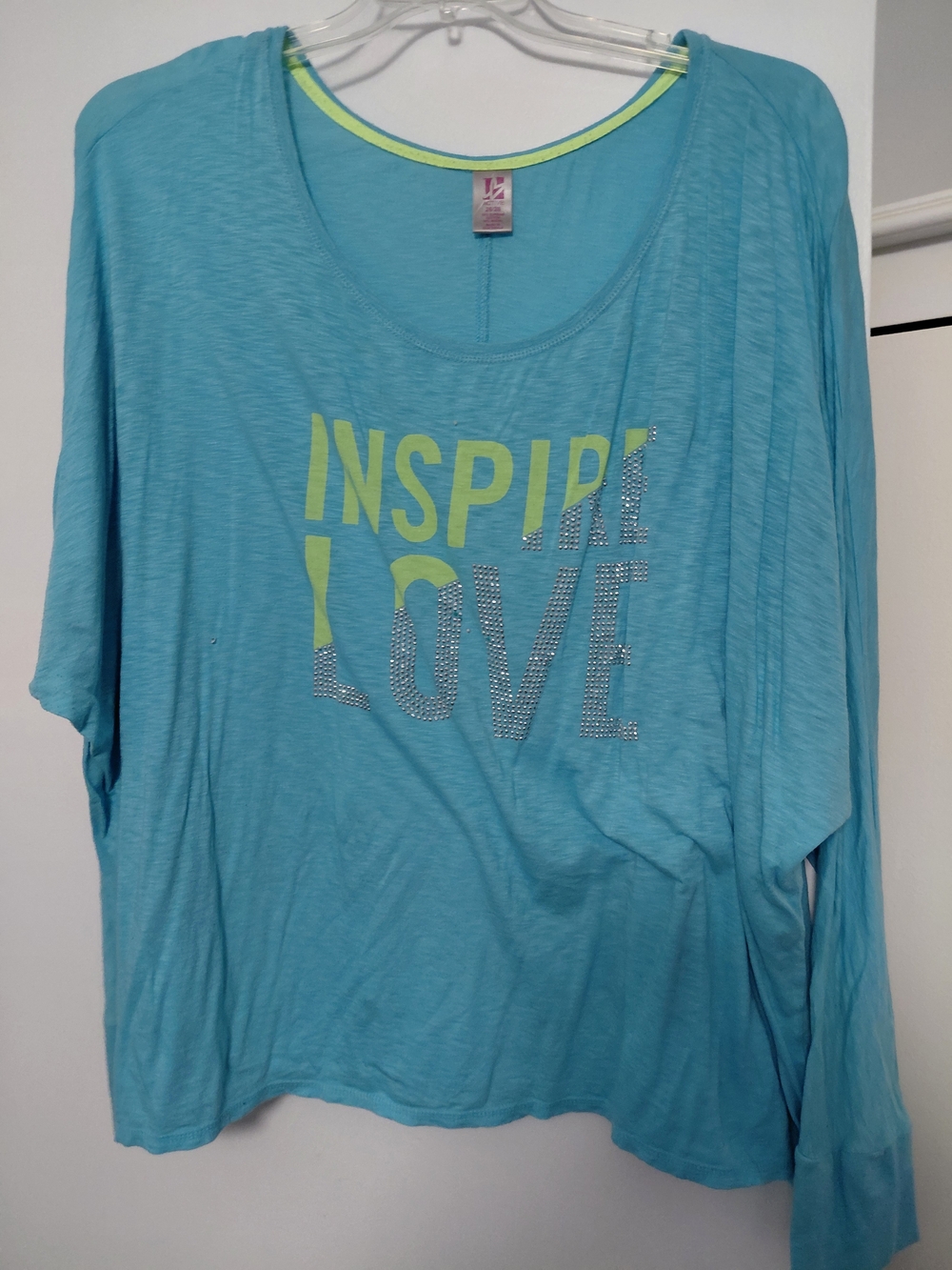 Lane Bryant Light Blue "Inspire Love" Tee with Lime Accents